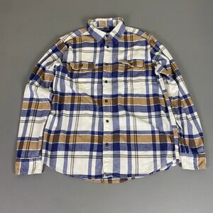 George Flannel Shirt Mens Large Plaid Blue Brown White Long Sleeve Button Up Top